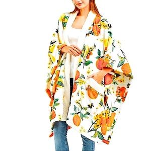 Citrus Orchard Bumble Bee Plush Robe Coat Ergonomically Designed Large Pockets